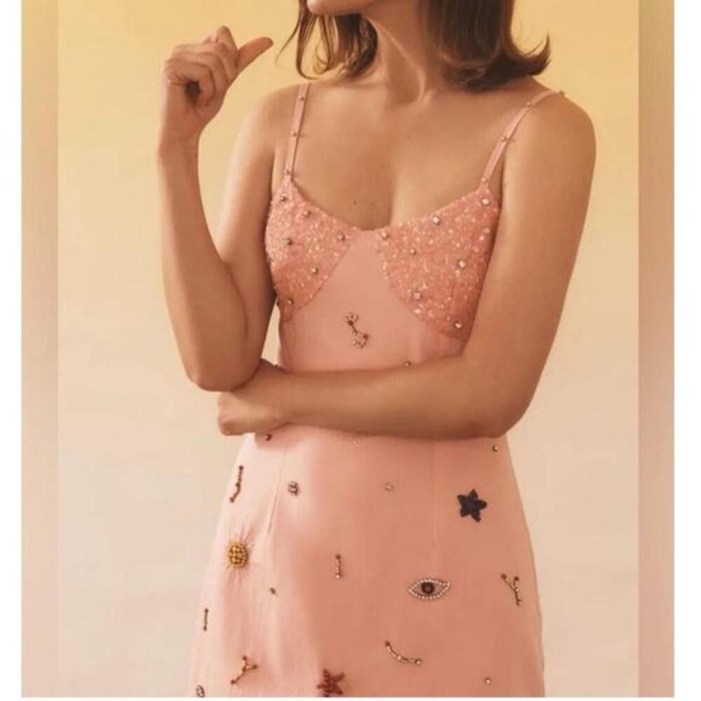 ANTHROPOLOGIE Verb pink mini dress with rhinestone planets sz small